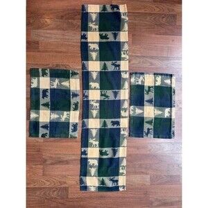 Set - 2 Park Designs Cotton Woodland Placemats &Table Runner Moose Bear Patterns